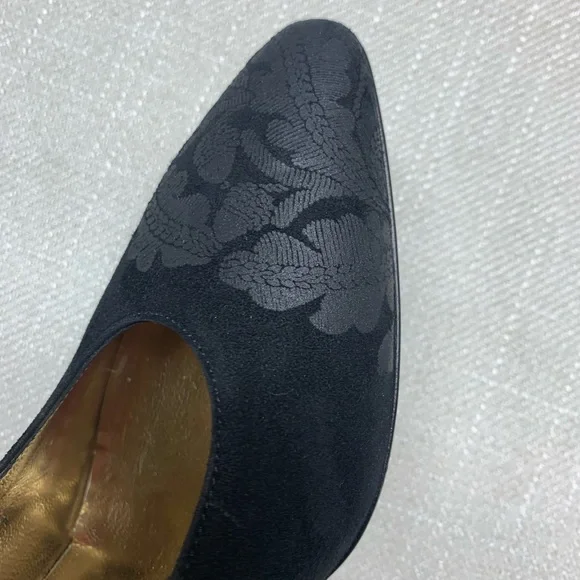 Bruno Magli Black Floral Suede Leather Heels – Size 8.5 AA - Picture 6 of 10
